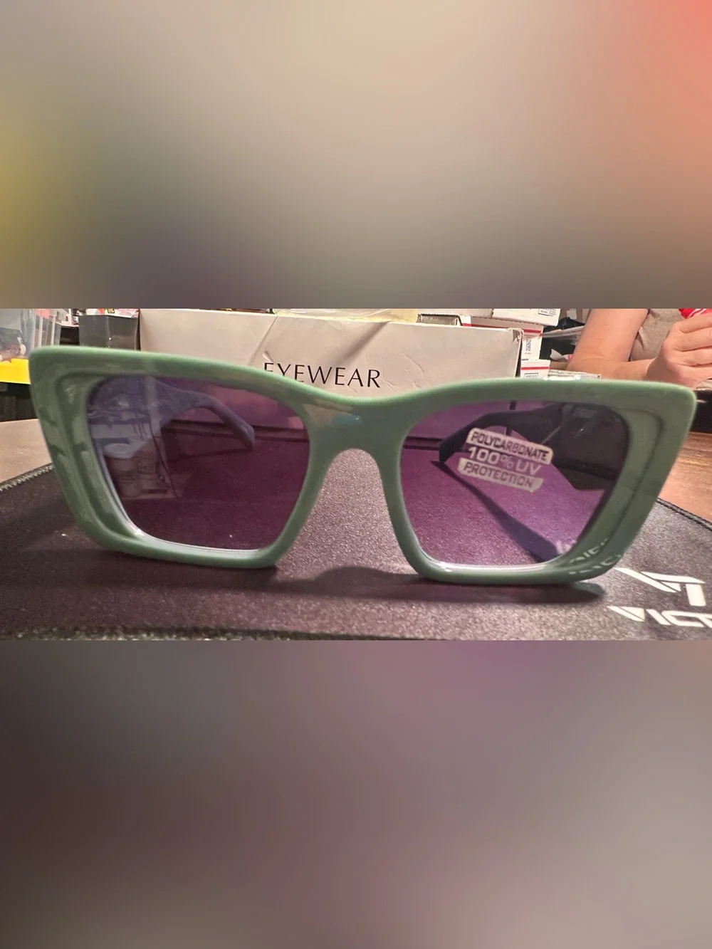 Mint Green Rectangular Sunglasses with Purple Lenses S43